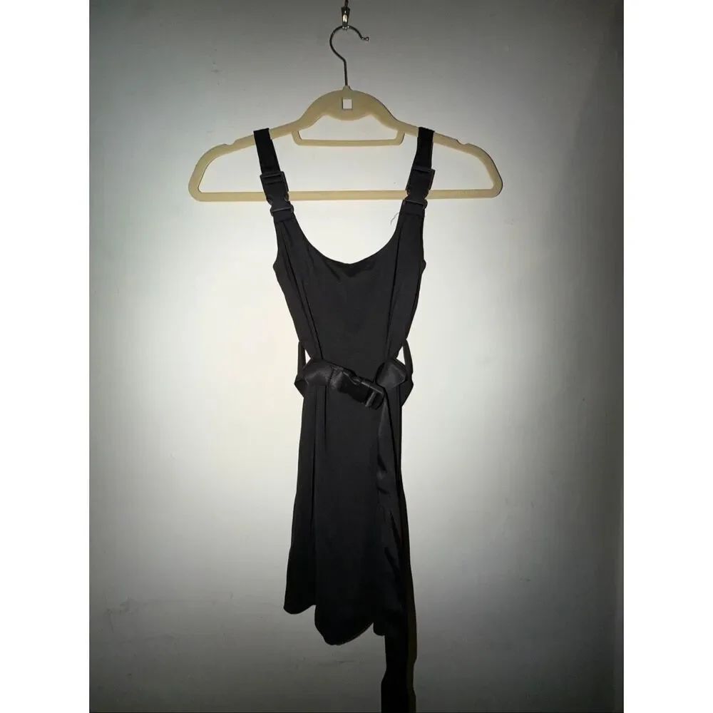Black buckle belt and strap mini dress XS
